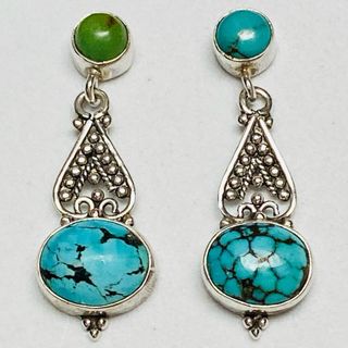 Pendientes de turquesas de Arizona y plata ley 925