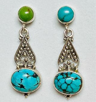 Pendientes de turquesas de Arizona y plata ley 925