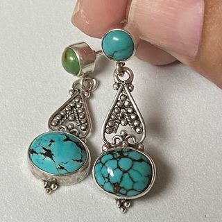 Pendientes de turquesas de Arizona y plata ley 925