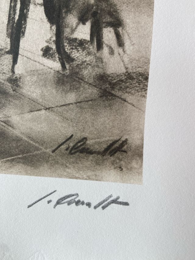 Litografía Jaume Queralt “Viejos en el café”