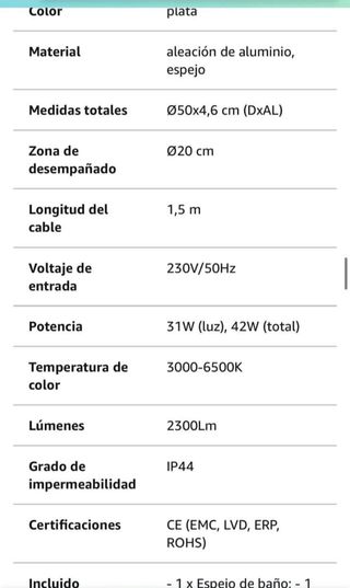 Espejo antivaho y 3 tipos de luz