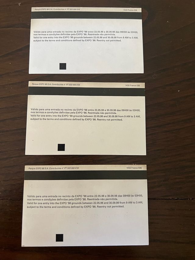 Bilhetes da Expo98 para colecionador