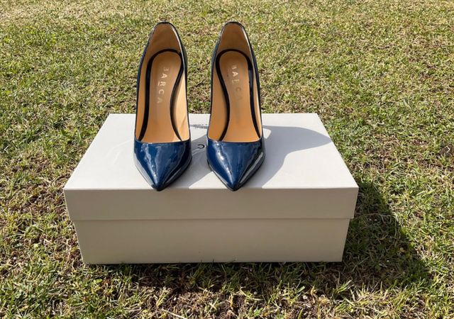 Décolletté Vernice blu tacco 12