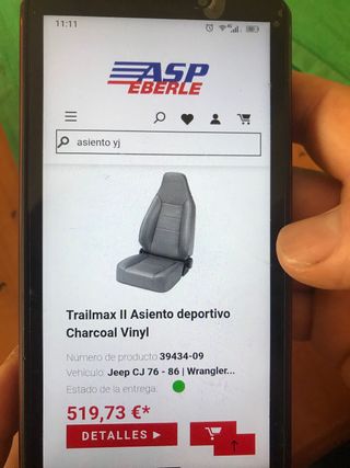 Asiento jeep wrangler YJ 87-91 lado derecho gris 