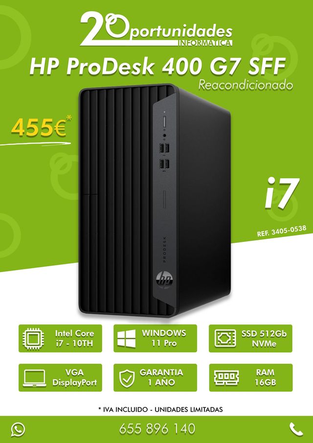 Ordenador HP 400 G7 SFF i7 10º 16GB 500GB W11Pro