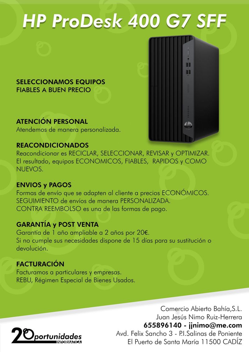 Ordenador HP 400 G7 SFF i7 10º 16GB 500GB W11Pro afbeelding 2