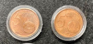 Monedas de 1y 5 céntimos de euro Italia