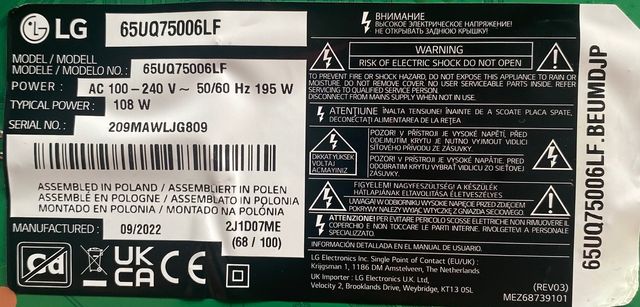 CABLES LVDS LG EAD63787824 65UQ75006LF