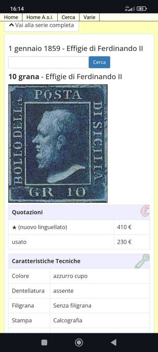 Francobollo (1859) 10 grana - Ferdinando II 