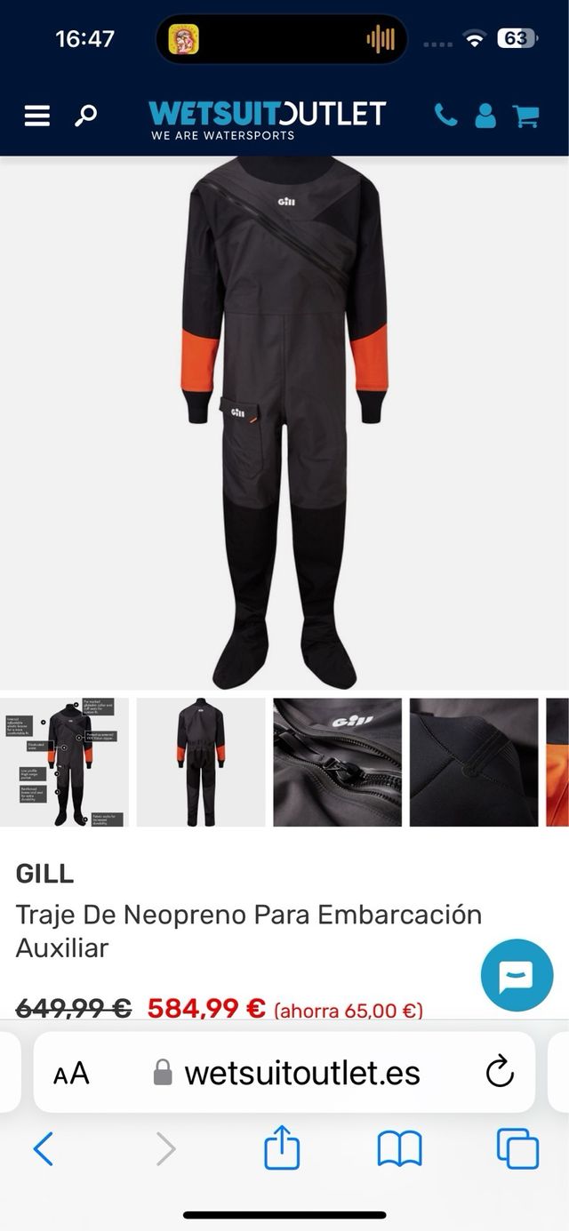 Traje seco para Embarcación Auxiliar Marca Gill