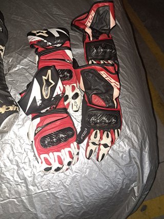 Mono de moto , botas y guantes Dainesse