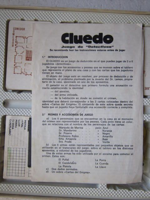 piezas sueltas juego de mesa Cluedo Borrás