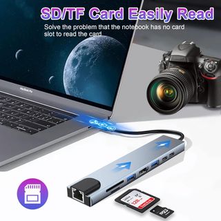 HUB USB C 8 en 1 con HDMI 4K, PD de 87 W, USB 3.0,