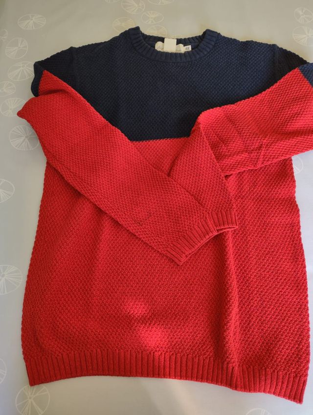 Maglione in cotone H&M rosso e blu scuro uomo