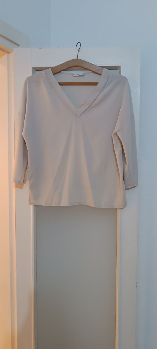 Camisa beige manga 3/4 mango