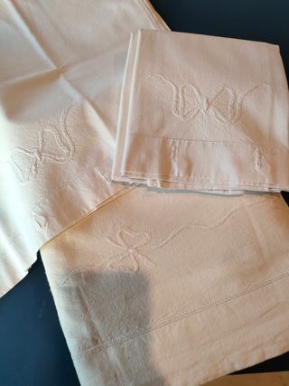 Antico lenzuolo matrimoniale ricamato +