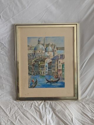 Acuarela de gondoleros en Venecia