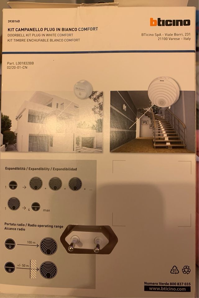 Campanello Bticino kit 393016D Plug Bianco Comfort