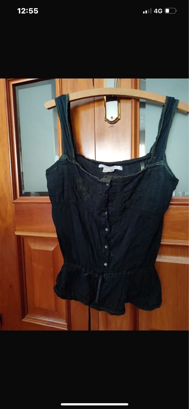 Camiseta tirantes negra talla S tipo corpiño
