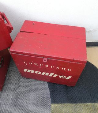 CAJAS VINTAGE TALLER MADERA HERRAMIENTAS ROJA