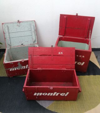 CAJAS VINTAGE TALLER MADERA HERRAMIENTAS ROJA