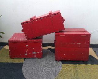 CAJAS VINTAGE TALLER MADERA HERRAMIENTAS ROJA