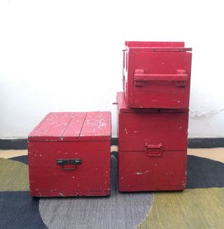 CAJAS VINTAGE TALLER MADERA HERRAMIENTAS ROJA