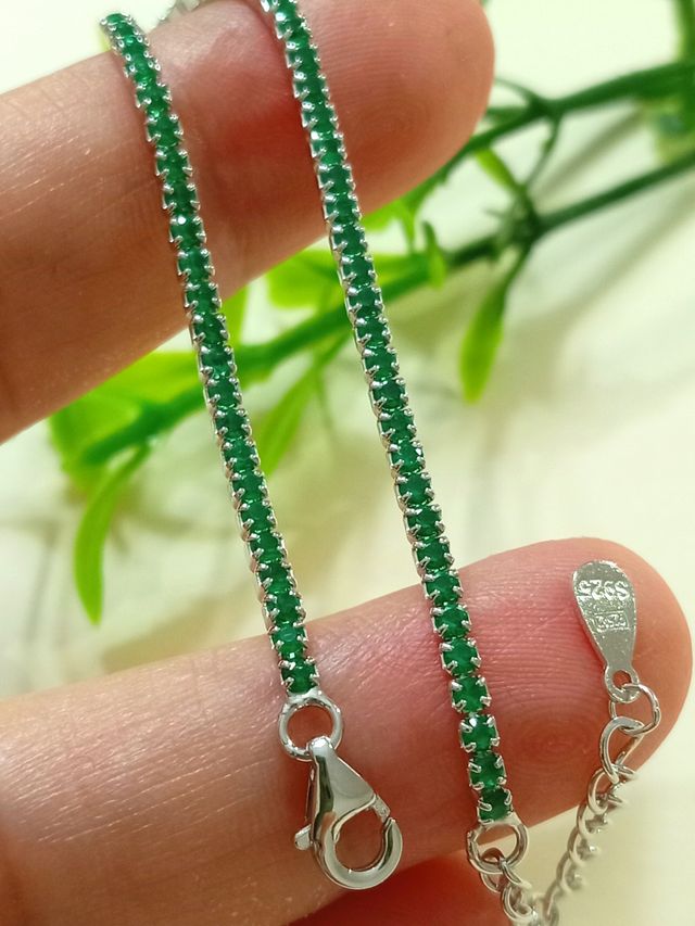 Pulsera esmeraldas circonitas  talladas  Plata