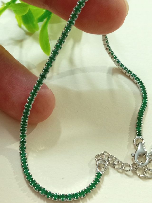 Pulsera esmeraldas circonitas  talladas  Plata