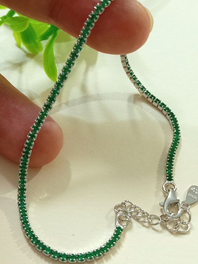 Pulsera esmeraldas circonitas  talladas  Plata