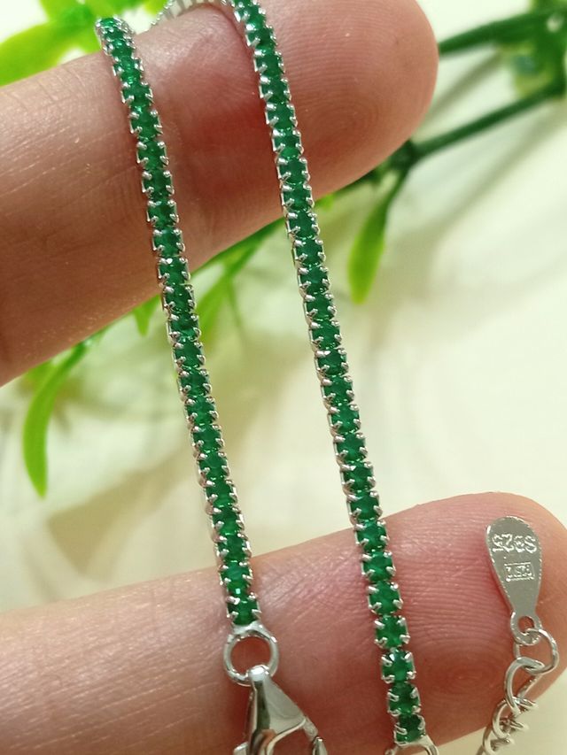 Pulsera esmeraldas circonitas  talladas  Plata