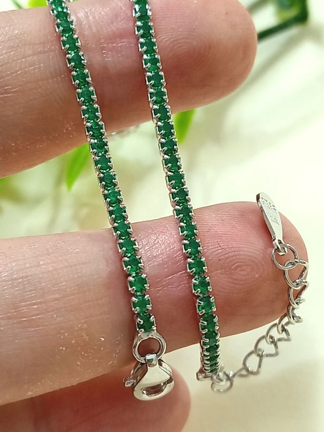 Pulsera esmeraldas circonitas  talladas  Plata