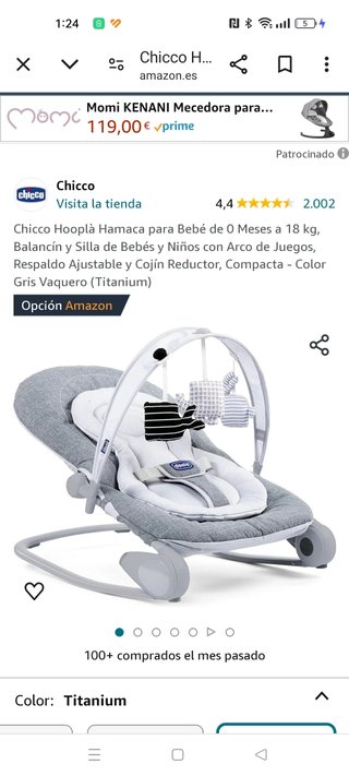 Hamaca chicco Hoopla 0- 18 kg.