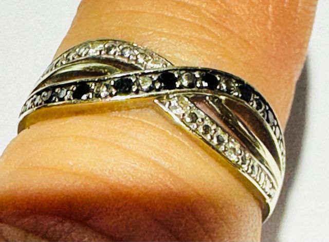 Anillo oro blanco bague diamantes negros