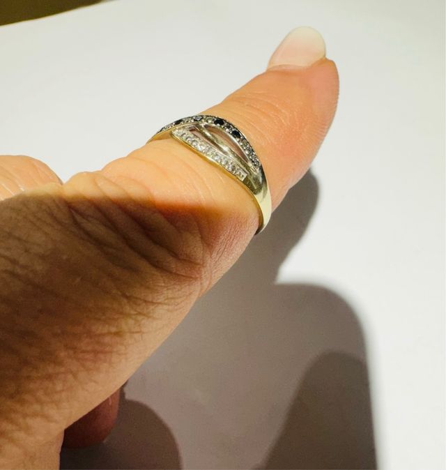 Anillo oro blanco bague diamantes negros