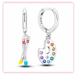 Pendientes plata 925 asimétricos paleta y pinceles