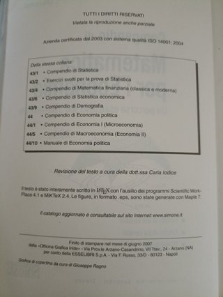 Compendio di matematica per l'economia