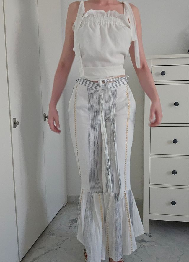 👖Pantalon blanco playa pantalon fluido 