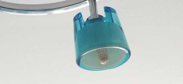 Lámpara inox y tulipas azul