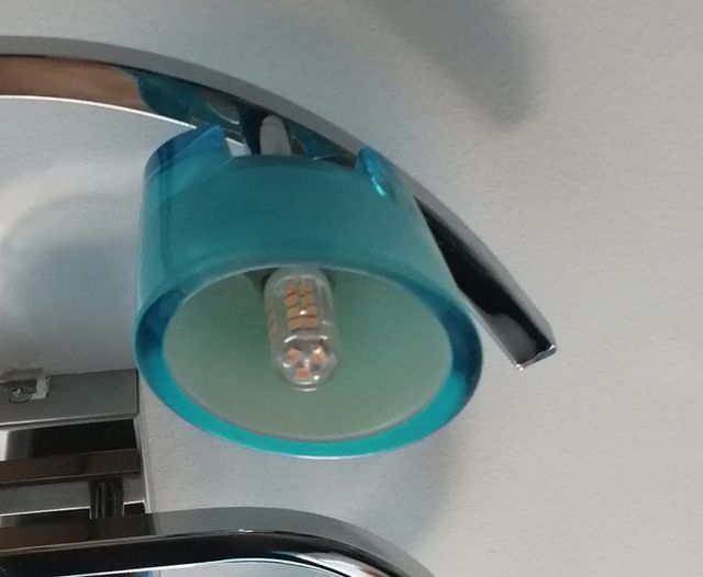 Lámpara inox y tulipas azul