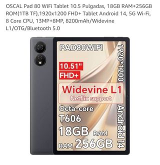OSCAL Android 14 泣か タブレット 18GB+256GB+1TB拡張