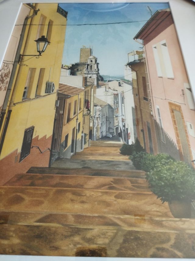 Acuarela Realista "Calle Pueblo"