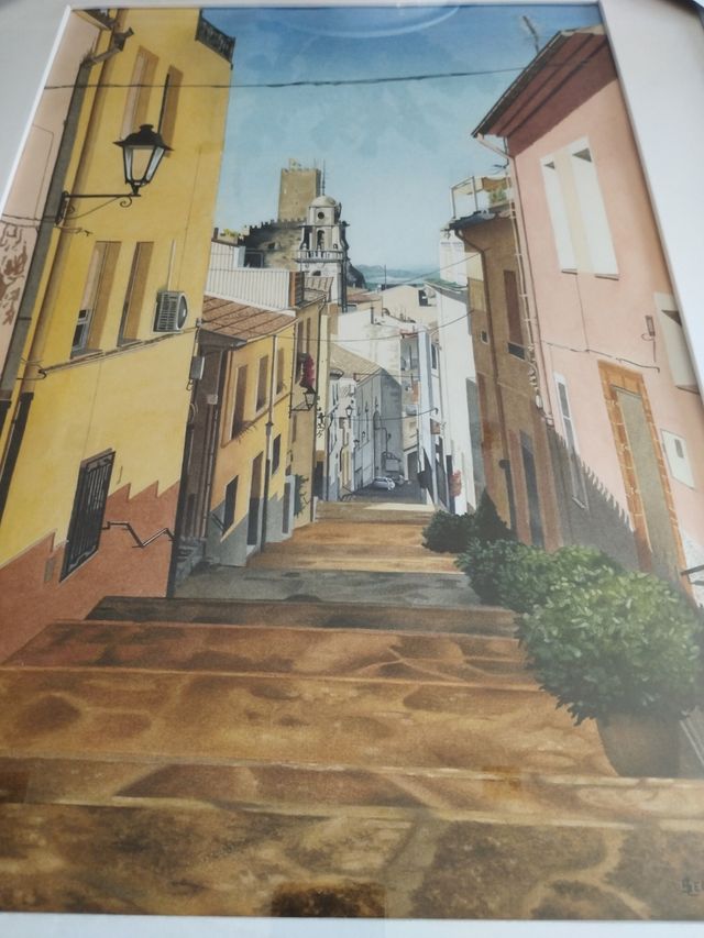 Acuarela Realista "Calle Pueblo"