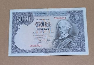 Billete 5000 pesetas 1976 serie V. 