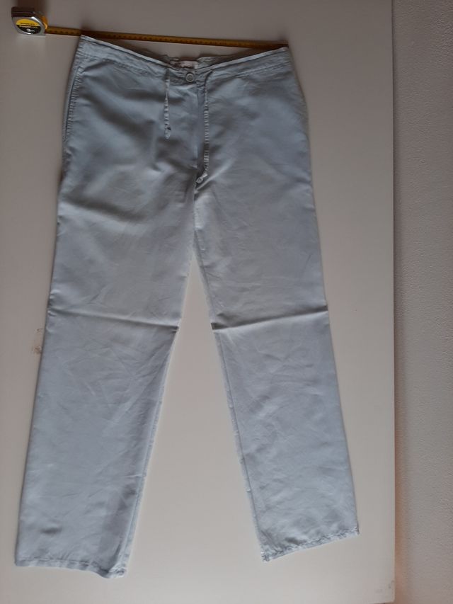 Pantaloni donna misto lino, azzurro