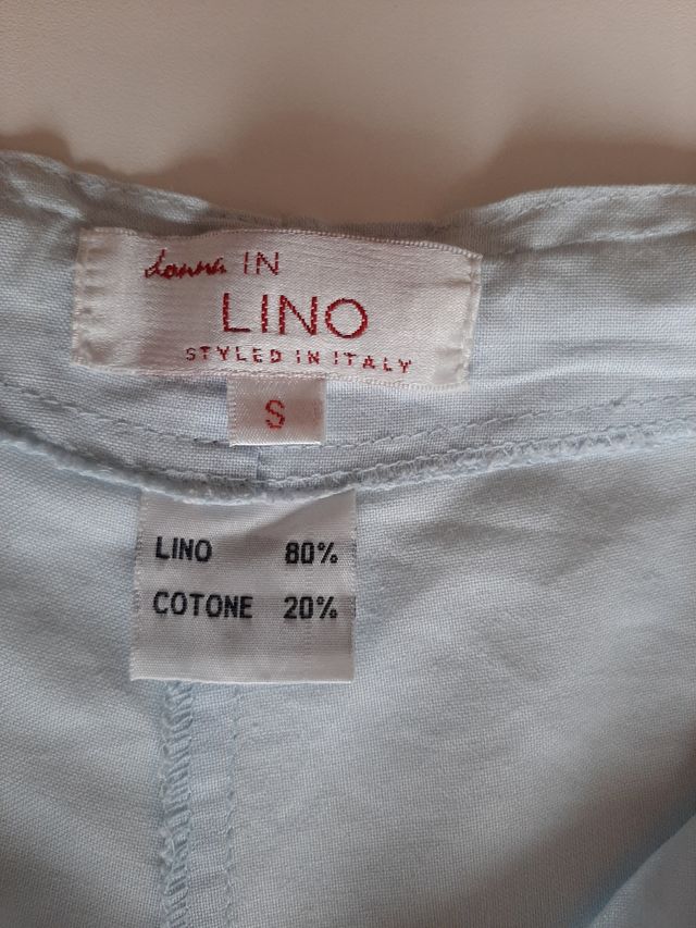 Pantaloni donna misto lino, azzurro