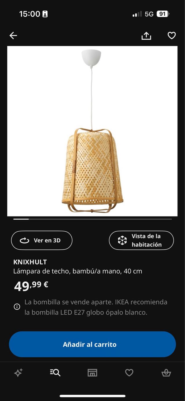 Lampara techo bambú IKEA Knixhult