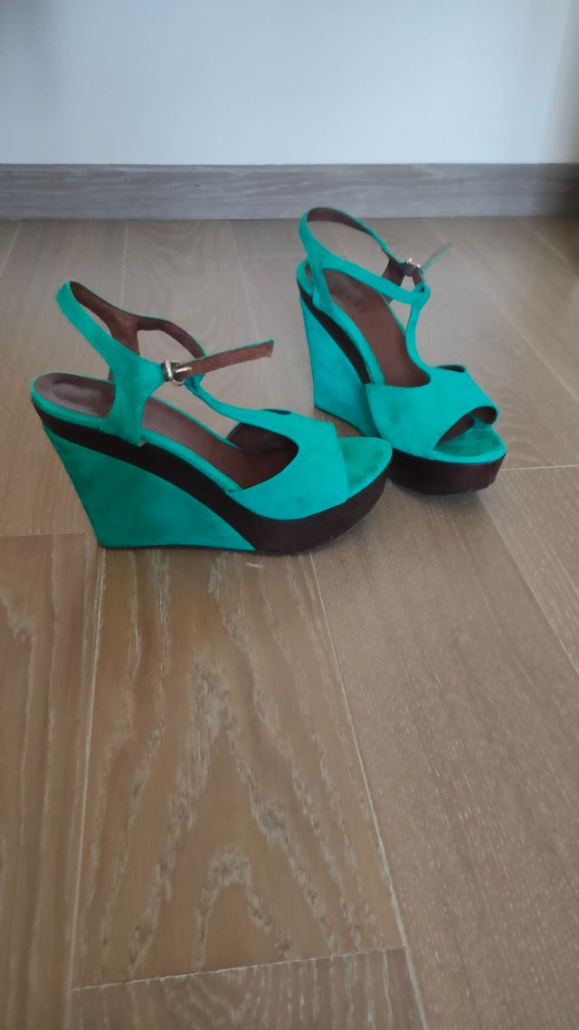 Sandalo zeppa acquamarina