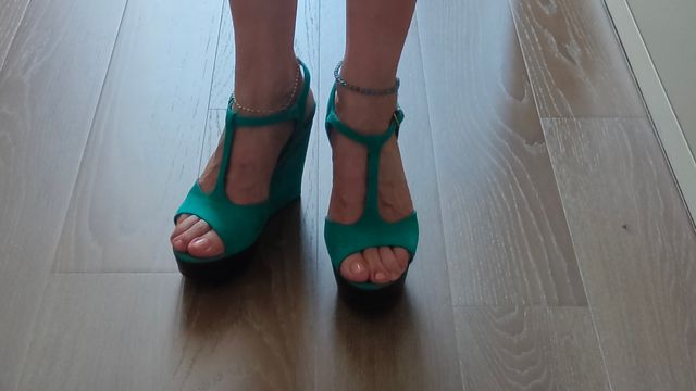 Sandalo zeppa acquamarina