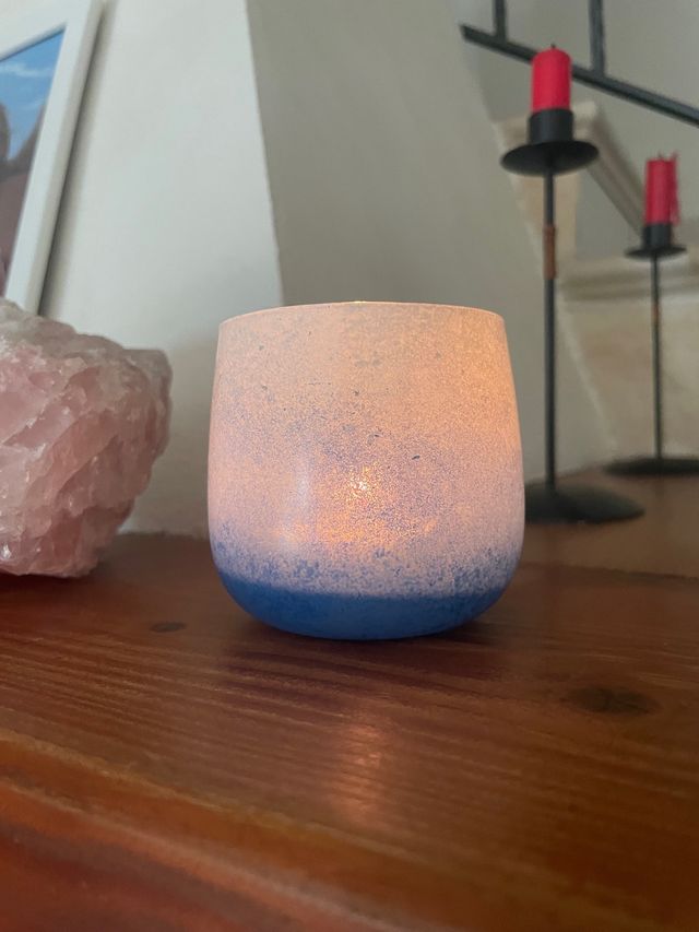 Porta candele blu e bianco